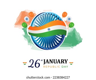 Republic Day Celebration of India concept, Mnemonic, Symbol with realistic ballon. 26 January happy republic day text. India Independence day with flag. Vector illustration concept
