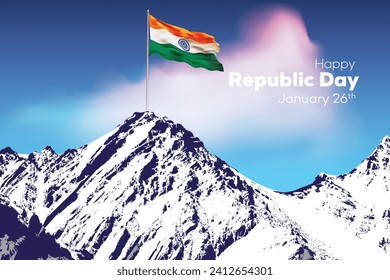 Republic day Celebration India vector Everest mountain national flag   