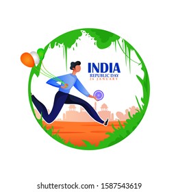 Republic day celebration poster or banner background with text 26 January and Indian monuments