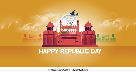 Republic Day celebrations with 26th January India and Ashoka Wheel, try color, Indian flag, Lal Kila