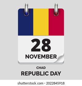 Republic Day, Chad- November 28, days of year, flat realistic calendar icon Republic Day vector image with Chad flag