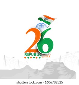 Republic day concept with indian monuments on white background for Happy Republic Day celebration