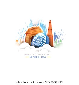 Republic day concept with text 26 January, indian monuments