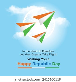 Republic day Creative Social Media Design Post Vector. India, Blue Sky, Clouds, Fly High 