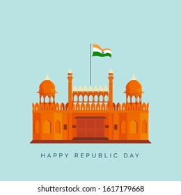 Republic day flag hoisted on Red Fort vector illustration.