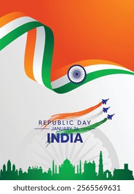 Republic day flag ribbon with cityscape vector poster