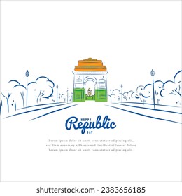 Republic day greetings with Illustration of India Gate in  national colours.