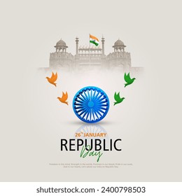 Republic Day greetings with national color and symbol. Vector illustration design.