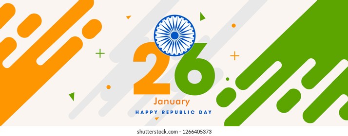 Republic Day header or banner design with Ashoka Wheel illustration on abstract background for 26 January celebration concept.