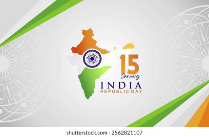 Republic Day of India 2025 with Tricolor Flag and Map. India Republic Day Banner with Tricolor Background. Best for Greeting Card,  Poster, Template, Banner, Design, Vector illustration. 