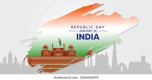 Republic day India 26 January Red Fort in brush stroke vector poster