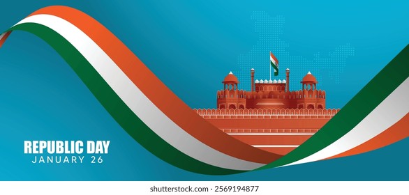 Republic day India 26 January Indian flag on Red fort vector poster