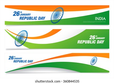 Republic Day of India. 26 th of January. Three vector banners