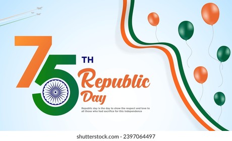 Día de la República de la India 26 de enero de 75 año con bandera india diseño de balón a color Celebración Plantilla de diseño de fondo