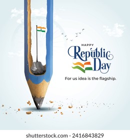 Republic Day of India celebration creative concept. Tricolor flag Pencil background. Template poster design