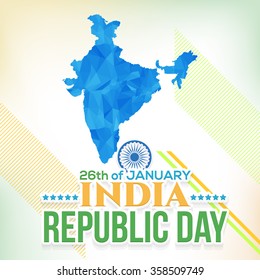 Republic Day of India Greeting Card, Geometric Style India Map, Blurred Background Design