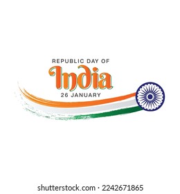 Republic Day of India Held on 26 January, Ashoka Wheel Fly with Tricolor Smoke isolated on white background, Republic Day Design Elements for Designing Posters and Backgrounds, India Flag Illustration