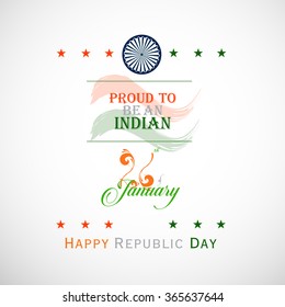 Republic day india illustration or greeting design with Asoka wheel.