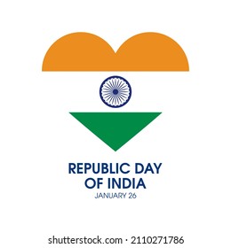 Republic Day of India in January 26 vector. Indian Flag in heart shape icon vector isolated on a white background. Republic Day is a national holiday in India. Important day