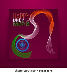 Republic day in India (January 26), waving concept background. Ribbon flag on a sheet of paper. Vector illustration