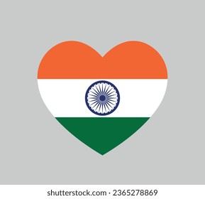 Republic Day of India, love India vector symbol, heart shape indian flag
