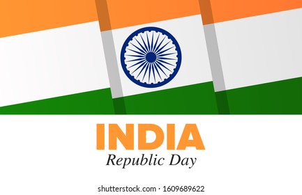 Republic Day in India. National happy holiday, celebrated annual in January 26. Indian flag. Patriotic indian elements. Festive deign. Poster, card, banner and background. Vector illustration