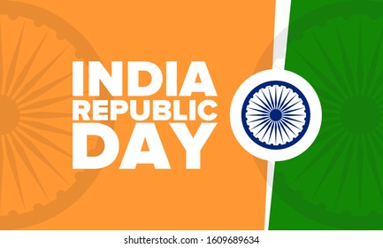 Republic Day in India. National happy holiday, celebrated annual in January 26. Indian flag. Patriotic indian elements. Festive deign. Poster, card, banner and background. Vector illustration