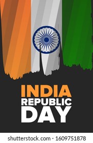 Republic Day in India. National happy holiday, celebrated annual in January 26. Indian flag. Patriotic indian elements. Festive deign. Poster, card, banner and background. Vector illustration