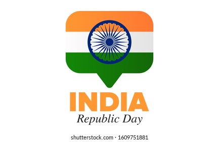 Republic Day in India. National happy holiday, celebrated annual in January 26. Indian flag. Patriotic indian elements. Festive deign. Poster, card, banner and background. Vector illustration
