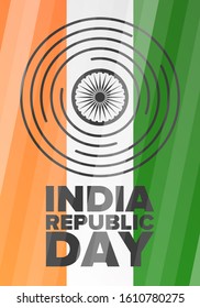 Republic Day in India. National happy holiday, celebrated annual in January 26. Indian flag. Patriotic indian elements. Festive deign. Poster, card, banner and background. Vector illustration