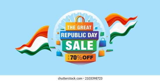 Cartel de venta del Día de la República de la India. oferta de compra oferta descuento logotipo de ilustración vectorial