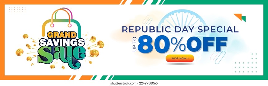 Republic Day of India sale banner template design. Special offers, saving money deals, big discount concept. Vector illustration.