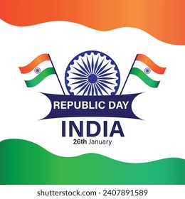 Republic Day India Vector Art, 26th January, Ashok Chakra with Indian Flag social media post