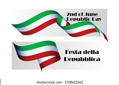 Republic Day in Italy, 2nd of June, traditional summer festival poster template with 3D realistic ribbon colored as Italian flag for national holiday banner, icon, greeting card. Vector illustration