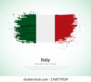 Republic day of Italy country. Abstract flag in shape of paint brush stroke with shiny colored background