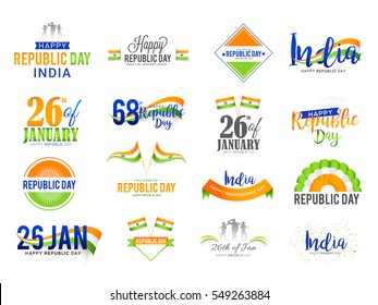 Republic Day Lettering Design set.