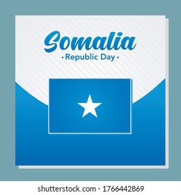 Día de la República Nacional de Somalia, símbolo del estado de la bandera de Somalia aislado en un estandarte nacional de fondo. Cartel de saludo Ejemplo vectorial del Día Nacional de la República de Somalia 