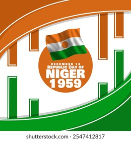 Republic Day of Niger to celebrate on December 18th. Niger flag flying on white background. Happy Independence Day.