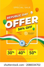 Republic Day Offer Poster Design Template with 50% Discount Tag