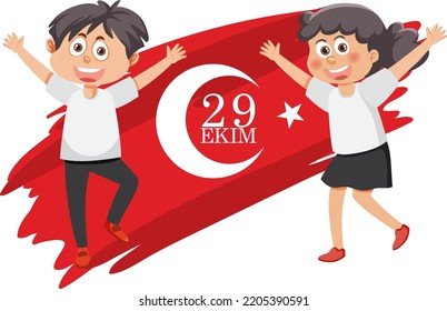 Republic Day of Turkey with cartoon character illustration