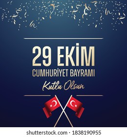 Republic Day of Turkey National Celebration Card - English “October 29, Republic Day" Typographic Badge. (Turkish: 29 Ekim, Cumhuriyet Bayrami Kutlu Olsun) Turkish flag symbol.