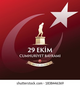 Republic Day of Turkey National Celebration Card - English “October 29, Republic Day" Typographic Badge. (Turkish: 29 Ekim, Cumhuriyet Bayrami Kutlu Olsun) Turkish flag symbol.