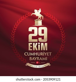 Republic Day of Turkey National Celebration Card - English “October 29, Republic Day" Typographic Badge. (Turkish: 29 Ekim, Cumhuriyet Bayrami Kutlu Olsun) Turkish flag symbol.