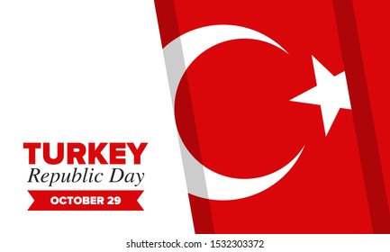 Republic Day in Turkey. National happy holiday, celebrated annual in October 29. Turkish flag. Patriotic elements. Poster, card, banner and background. Vector illustration
