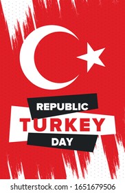 Republic Day in Turkey. National happy holiday, celebrated annual in October 29. Turkish flag. Patriotic elements. Poster, card, banner and background. Vector illustration