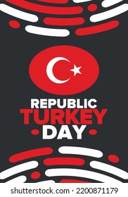 Republic Day in Turkey. National happy holiday, celebrated annual in October 29. Turkish flag. Patriotic elements. Poster, card, banner and background. Vector illustration