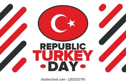 Republic Day in Turkey. National happy holiday, celebrated annual in October 29. Turkish flag. Patriotic elements. Poster, card, banner and background. Vector illustration