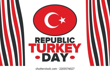Republic Day in Turkey. National happy holiday, celebrated annual in October 29. Turkish flag. Patriotic elements. Poster, card, banner and background. Vector illustration