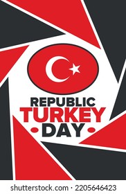 Republic Day in Turkey. National happy holiday, celebrated annual in October 29. Turkish flag. Patriotic elements. Poster, card, banner and background. Vector illustration