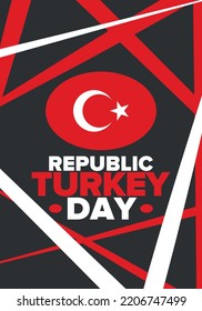 Republic Day in Turkey. National happy holiday, celebrated annual in October 29. Turkish flag. Patriotic elements. Poster, card, banner and background. Vector illustration